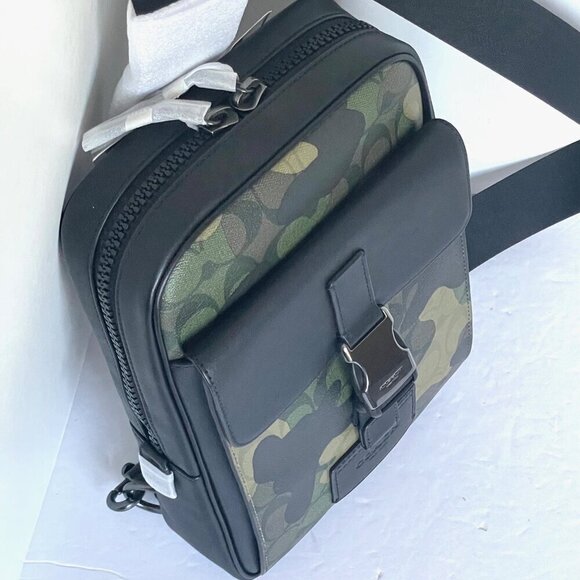 Coach Track Pack Camo Sling Signature Canvas Leather CL944 Shoulder Bag Green - Picture 6 of 14